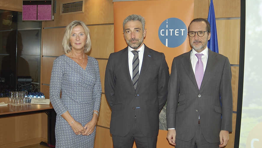 Ann Westman, consejera econ&oacute;mica de la Representaci&oacute;n de la Comisi&oacute;n Europea; Javier Ruiz, viceconsejero de Econom&iacute;a y Competitividad de la Comunidad de Madrid; y Francisco Aranda, vicepresidente de CITET. Foto I.Pe&ntilde;a.