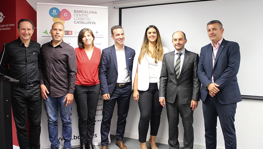 Paulo Pereira, de Schneider Electric; Giancarlo Devoto, de Nippon Express; Marie-Laure Vuillermoz, de Emirates Skycargo; Xavier Jan&eacute;, de Airfrance-KLM; Alexandra Escanero, de Noatum Logistic; Jaume Adrover, de GPA; y Francisco Dur&aacute;n, de Nissan. Foto A.Tejera.
