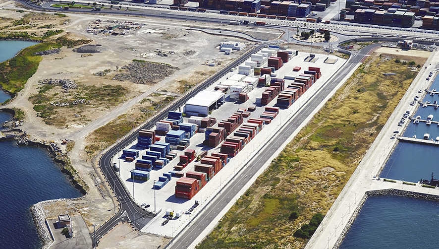 Panor&aacute;mica del dep&oacute;sito de SDS-TBS en el Puerto de Valencia. Foto DP.