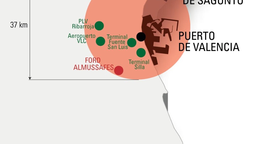 Ubicación de los grandes nodos logísticos de la provincia de Valencia. Foto DP