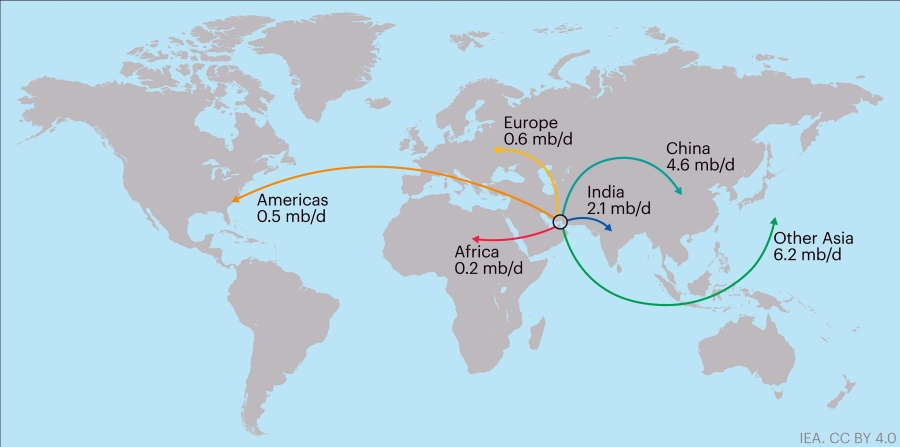 Importaciones de petróleo que transita por Ormuz en millones barriles/día. Fuente; Agencia Internacional Energía.
