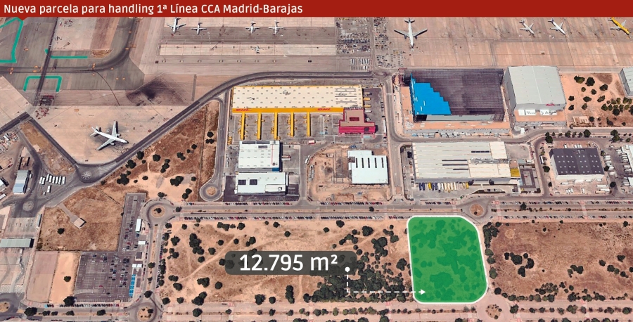 Ubicación de la nueva parcela para handling de carga que se va a licitar en Barajas. Infografía J.A.S.