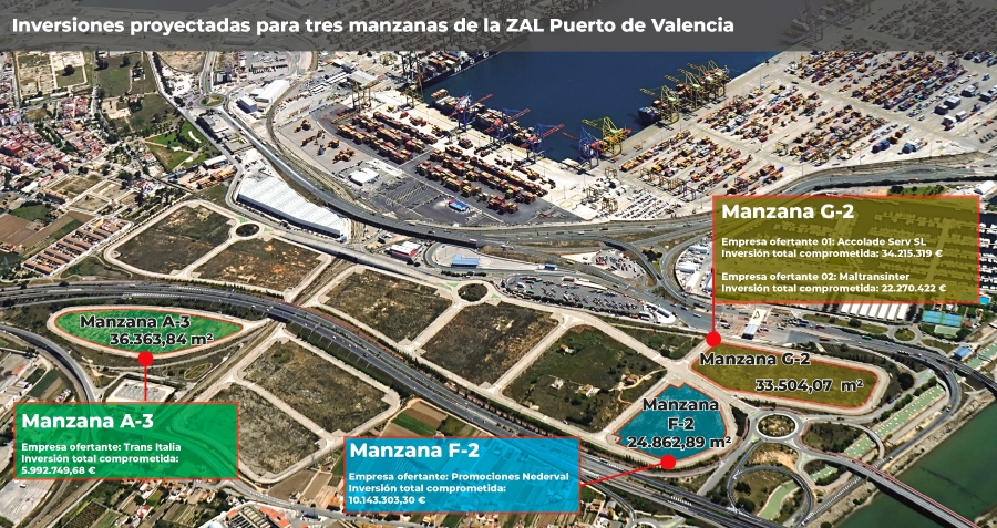 Este nuevo proceso de adjudicación de tres manzanas en la ZAL Puerto de Valencia ha despertado el interés del sector logístico. Infografía: José Antonio Sánchez.