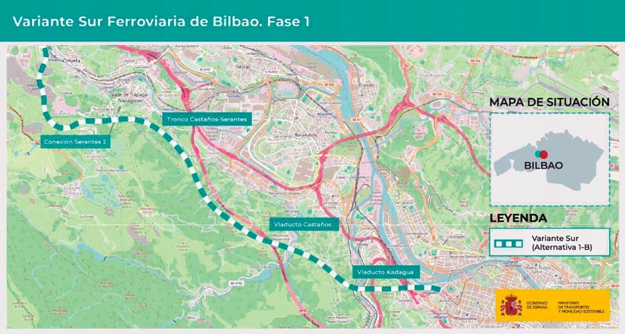 La Variante Sur Ferroviaria de mercancías del Puerto de Bilbao tendrá unos 12 km de longitud, en su mayoría en túnel.