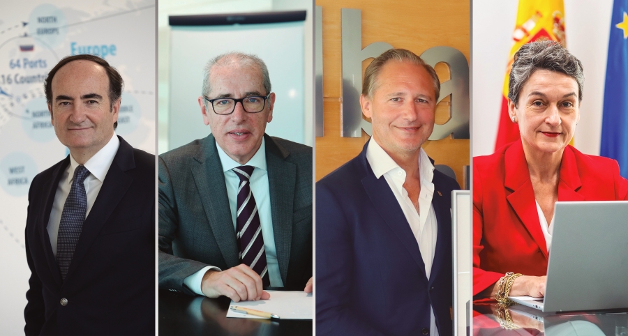 De izquierda a derecha: Gerardo Landaluce, presidente de la AP Bahía de Algeciras, José Alberto Carbonell, presidente de la AP de Barcelona, Iván Jiménez, presidente de la AP de Bilbao y Mar Chao, presidenta de la AP de Valencia.