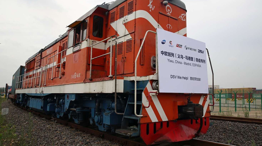 Parte de Yiwu con destino Madrid un tren de DSV con 30 millones de mascarillas