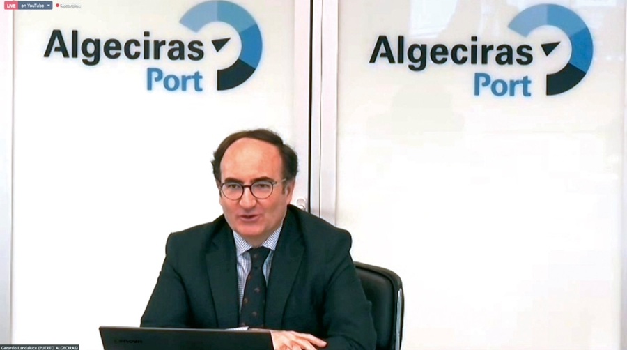 Gerardo Landaluce, presidente de la AP Bah&iacute;a de Algeciras, en el coloquio online organizado por Executive Forum.