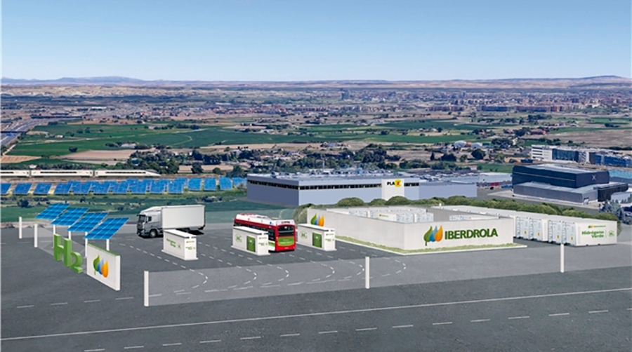 El proyecto de la &ldquo;Y vasca del hidr&oacute;geno verde&rdquo; de Iberdrola es complementario al que ya present&oacute; recientemente en Zaragoza (recreado en la imagen), el Corredor Mediterr&aacute;neo y el que se desarrolla en la Zona Franca de Barcelona.