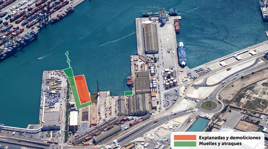 El nuevo proyecto de la APV comprende la construcci&oacute;n de un nuevo muelle en la zona norte de la d&aacute;rsena y la demolici&oacute;n de la rampa de varada norte. Infograf&iacute;a: Jos&eacute; Antonio S&aacute;nchez.