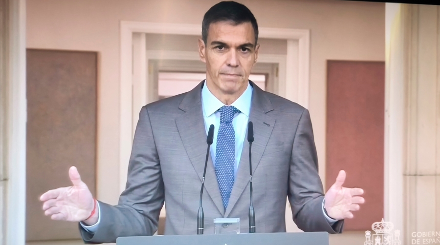 Pedro Sánchez, presidente del Gobierno, durante la declaración institucional.