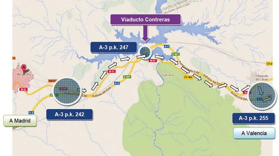 La A-3, sentido Madrid-Valencia, cortada hasta Navidad por obras de renovaci&oacute;n
