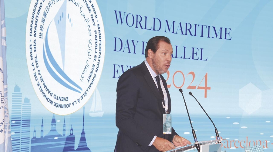 El ministro de Transporte, Óscar Puente, durante su intervención en la inauguración del evento paralelo del Día Marítimo Mundial. Foto M.V.