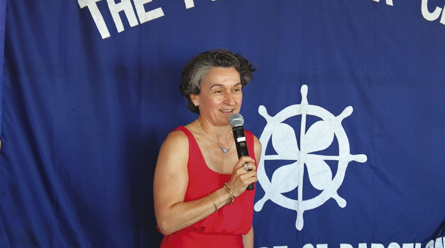 Mar Chao, presidenta de la Autoridad Portuaria de Valencia, durante su intervención en el almuerzo coloquio de Propeller Barcelona. Foto M.V.