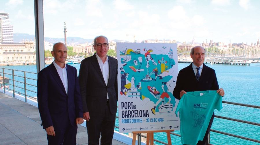 David Pino, director de Port Vell; José Alberto Carbonell, presidente de Port de Barcelona; y Laureano Molins, presidente de AECC-Catalunya contra el Càncer Barcelona. Foto M.V.