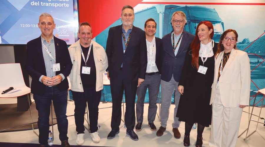 De izda. a dcha, Jordi Espín (Transprime), Ricardo Lucientes (Gesprolog), Alfredo Noya (Trimble), Fernando Viñuales (ACF Innove), Juan Pablo Palomares (Consulta), Miriam Arribas (CargoOn) y Mariuxi Chávez (Orbcomm). Foto M.J.