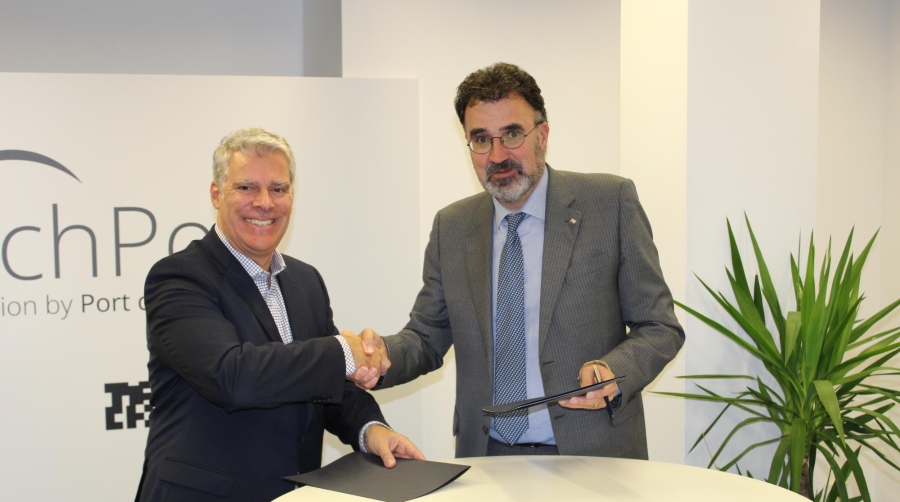 Martin Beaulieu, fundador de Novarium, y Lluís Salvadó, presidente de Port Barcelona, firmaron un acuerdo de colaboración en noviembre de 2023. Foto M.V.