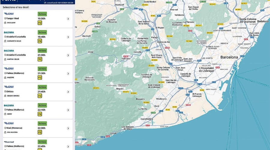 La nueva herramienta combina la información sobre las salidas de los barcos del Puerto de Barcelona con servicios de navegación como Google Maps.