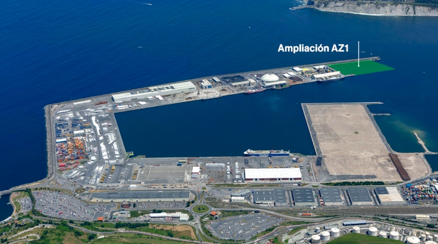 Emplazamiento de la prolongaci&oacute;n del Muelle AZ-1 dentro de la D&aacute;rsena de la Ampliaci&oacute;n del Puerto de Bilbao en el Abra Exterior.