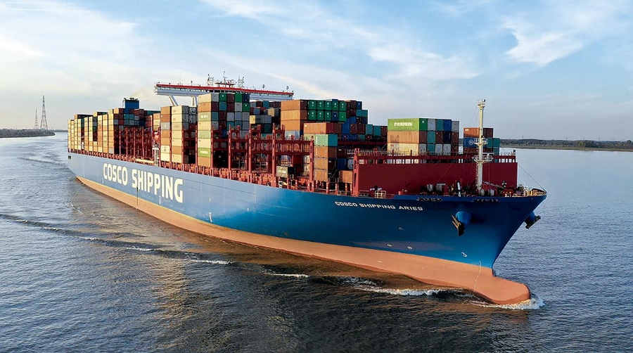 El buque “Cosco Shipping Aries” © HHM / Dietmar Hasenpusch