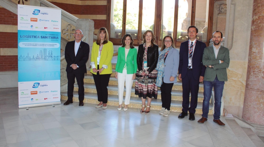 De izquierda a derecha: Manuel Álvarez, director general del Consorci Sanitari Integral; Meritxell Serra, directora de Logística y Contratación del Consorci Sanitari Integral; Ana González, presidenta del CEL; Isabel Muñoz, directora de INGESA; María Ramírez, subdirectora de Compras y Logística del Servicio Andaluz de Salud; Ramón García, director general del CEL y Davide Malmusi,director de Servicios de Salud y Curas del Ajuntament de Barcelona. Foto C.C.