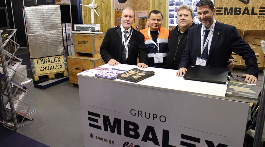 Albert D&iacute;az, Byron Malag&oacute;n, Josep Maria Mor&eacute; y Jos&eacute; Mar&iacute;a Rojas, de Grupo Embalex en Pick&amp;Pack. Foto A.Tejera.