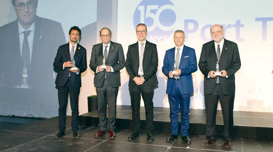Dami&agrave; Calvet, conseller de Territorio y Sostenibilidad de la Generalitat; Joaquim Torra, presidente de la Generalitat de Catalunya; Josep Maria Cruset, presidente del Port de Tarragona; Francisco Toledo, presidente de Puertos del Estado, y Joan Sabat&eacute;, subdelegado del Gobierno en Tarragona. Foto J.C. Sarmentero.