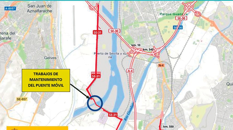 Se recomienda como itinerario alternativo la circulación por la carretera SE-20.