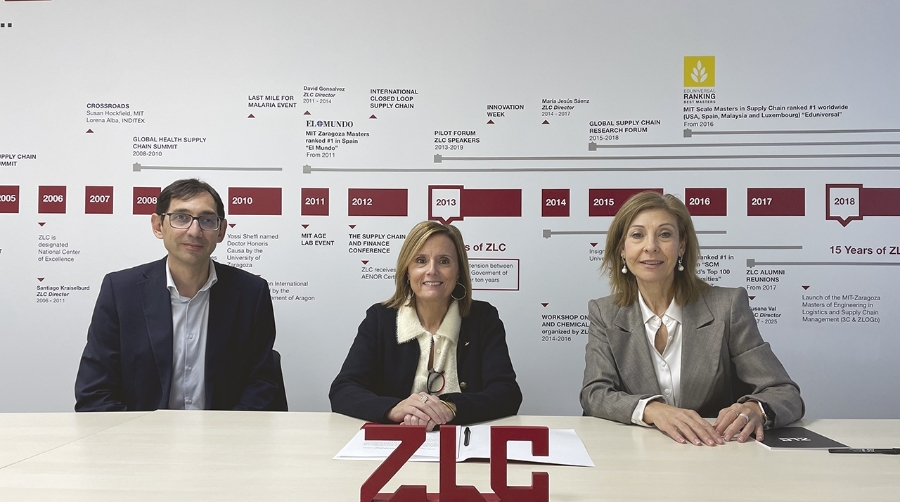 Rafael de Miguel, Director Académico de ZLC; Fàtima Piqué, Subdirectora General de la UPF Barcelona School of Management (UPF-BSM) e Isabel Nuez, Directora Gerente de Zaragoza Logistics Center