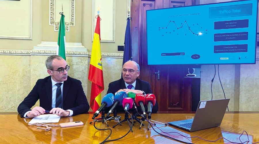 El director de la Autoridad Portuaria de Málaga, José Moyano, y el presidente de la APM, Carlos Rubio.