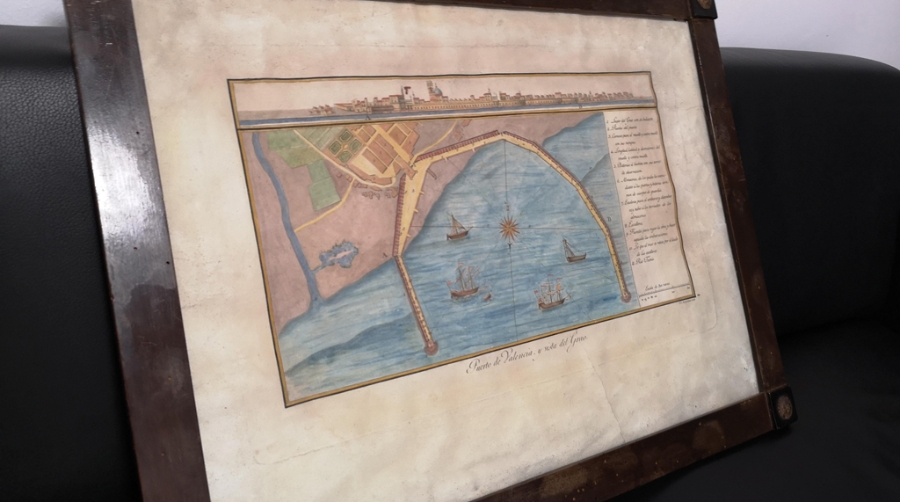 Valenciaport adquiere un grabado de Cavanilles del plano del puerto de Valencia y vista del Grao