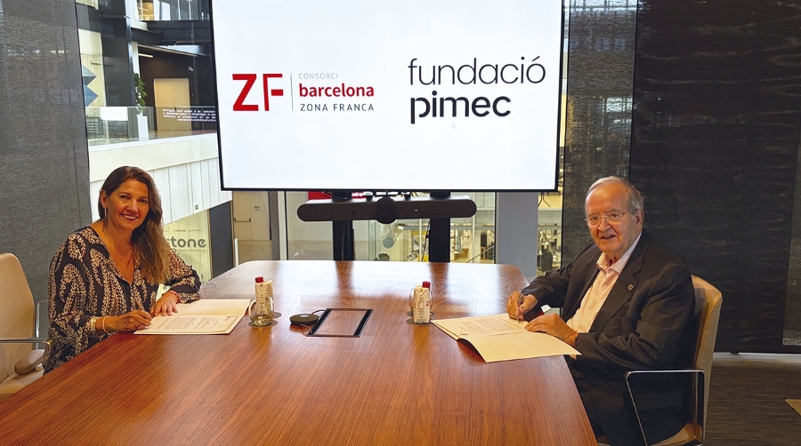La directora general del CZFB, Blanca Sorigué, y el presidente de la Fundació Pimec, Josep González.