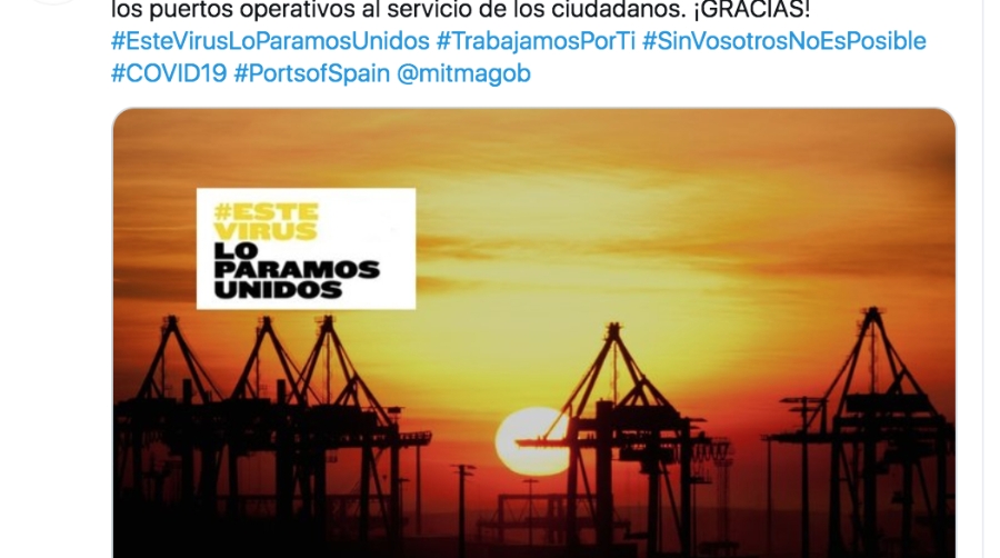 Puertos del Estado invita a los espa&ntilde;oles a aplaudir a los distintos colectivos log&iacute;sticos