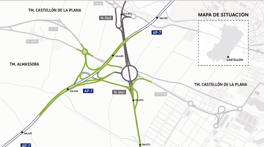 Transportes licita el proyecto de remodelación del enlace de Castellón Sur