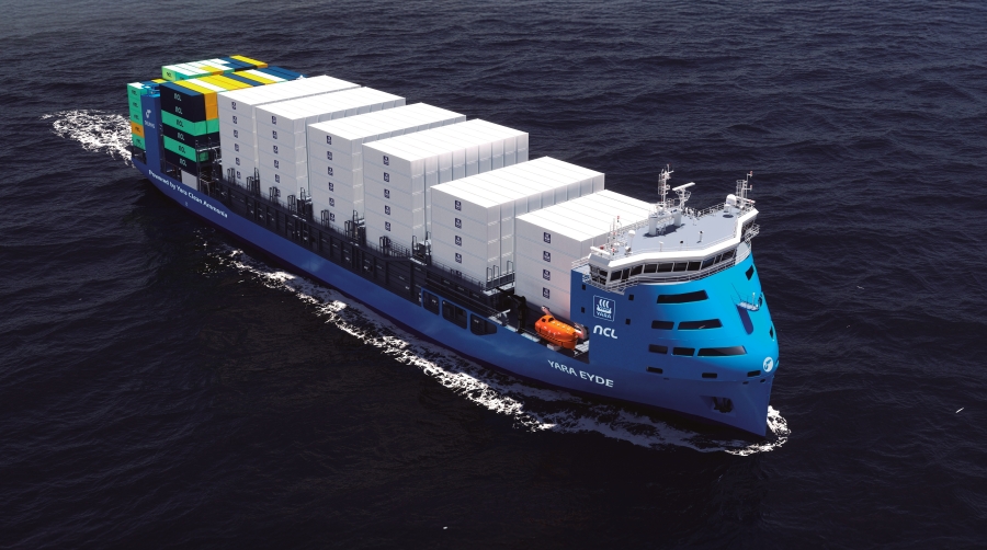 El “Yara Eyde” se convertirá a finales de este año en el primer portacontenedores impulsado por amoníaco renovable del mundo, operando la ruta Oslo–Porsgrunn–Bremerhaven–Róterdam.