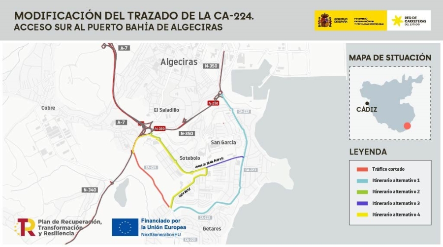 Comienzan las obras para modificar el trazado de la CA-224, en su parte más próxima a la N-340.