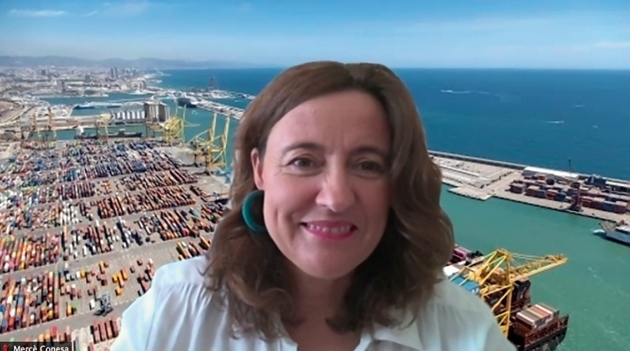 Merc&egrave; Conesa, presidenta de la Autoridad Portuaria de Barcelona (APB), durante el webinar. Foto A.Tejera.