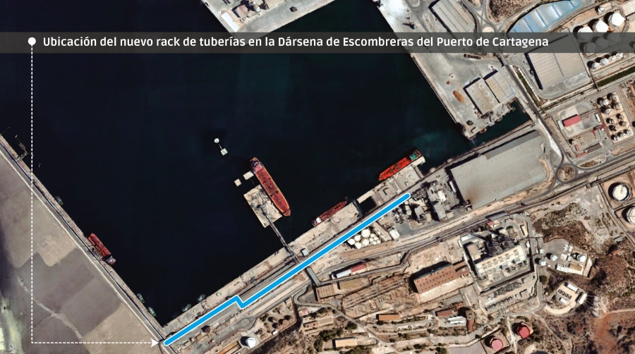 La nueva infraestructura complementará los racks ya existentes en la Dársena de Escombreras del Puerto de Cartagena. Infografía: José Antonio Sánchez.