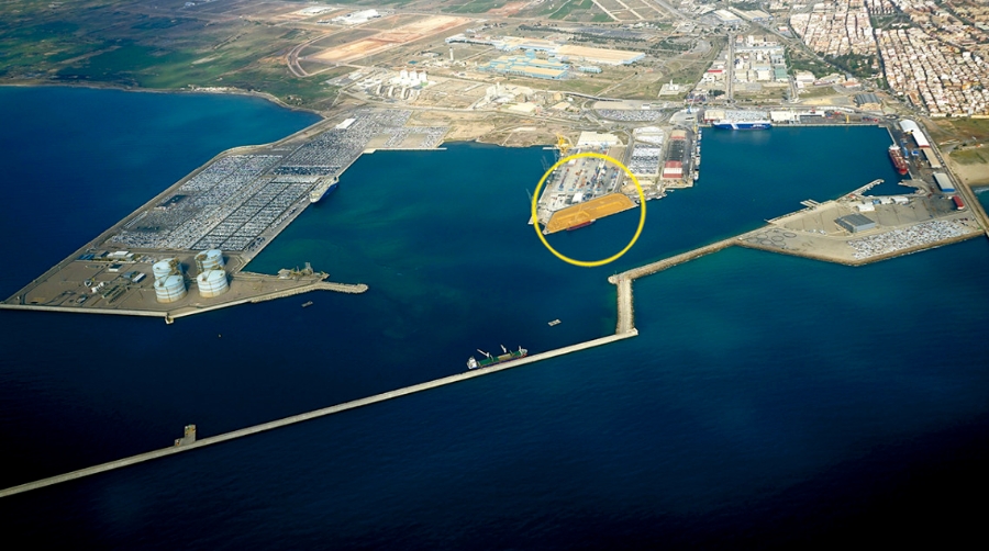 La concesi&oacute;n solicitada por Noatum Terminal Sagunto, sombreada en la imagen superior, est&aacute; ubicada en el muelle Noreste de la d&aacute;rsena norte del puerto de Sagunto.