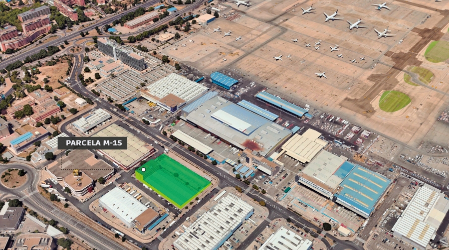 Ubicación de la parcela M-15 en segunda línea del Centro de Carga Aérea de Barajas. Infografía J.A.S.