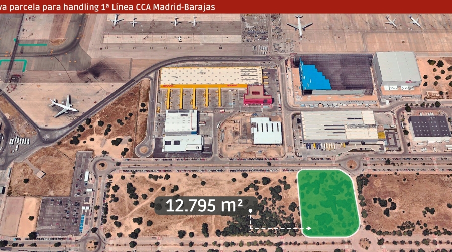Ubicación de la nueva parcela para handling de carga licitada en Barajas. Infografía J.A.S.