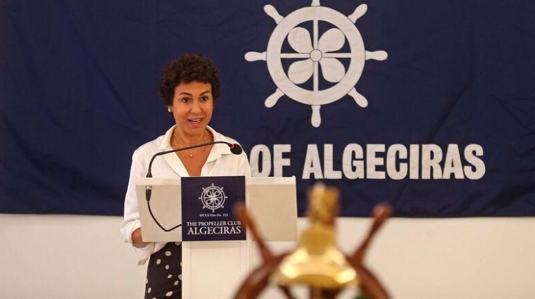 Isabel Pardo de Vera, exsecretaria de Estado de Transportes, Movilidad y Agenda Urbana y expresidenta de Adif, ayer durante su ponencia en el coloquio mensual de Propeller Algeciras. Foto Europa Sur.